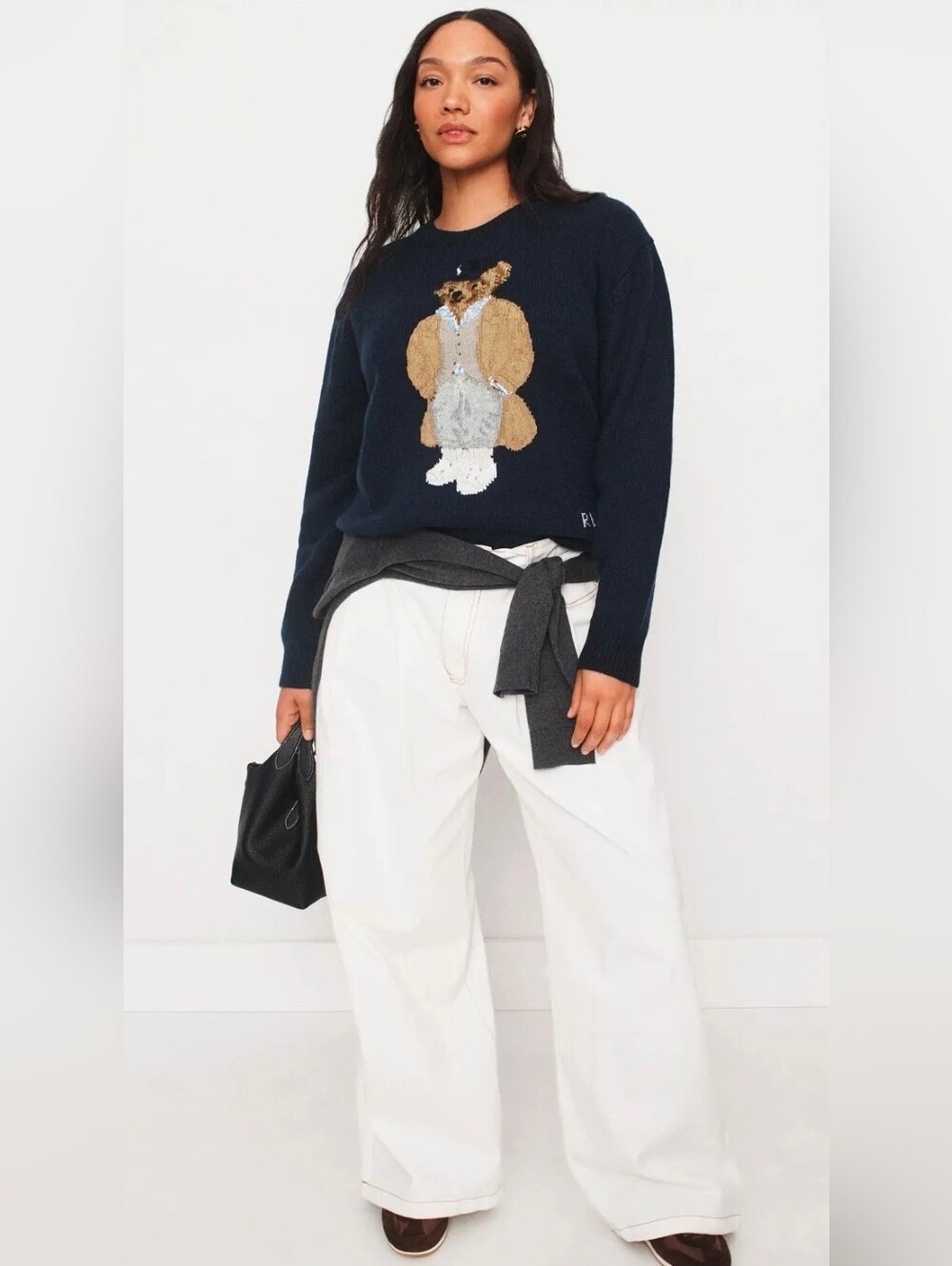 🐻 Polo by Ralph Lauren Navy Wool Cashmere Crewneck Sweater with Bear Intarsia S - Picture 6 of 16